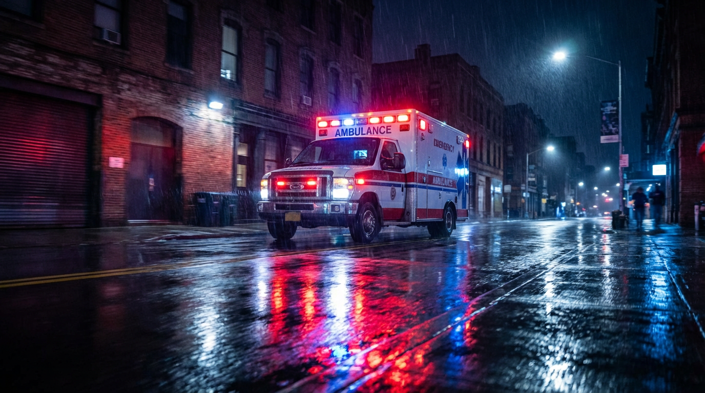 Ambulância em emergência noturna