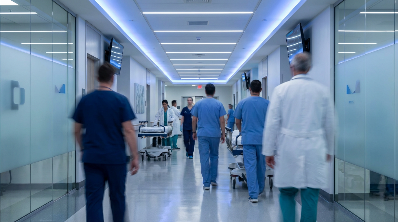 Corredor de hospital em movimento urgente